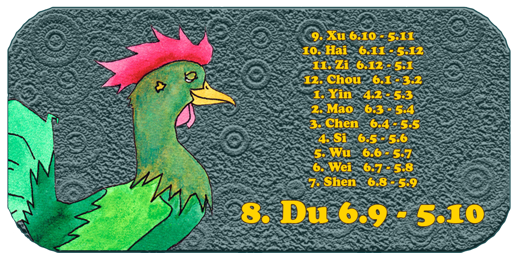 Zodiaco cinese | I dodici animali cinesi | Gallo, settembre, mese 8, Du